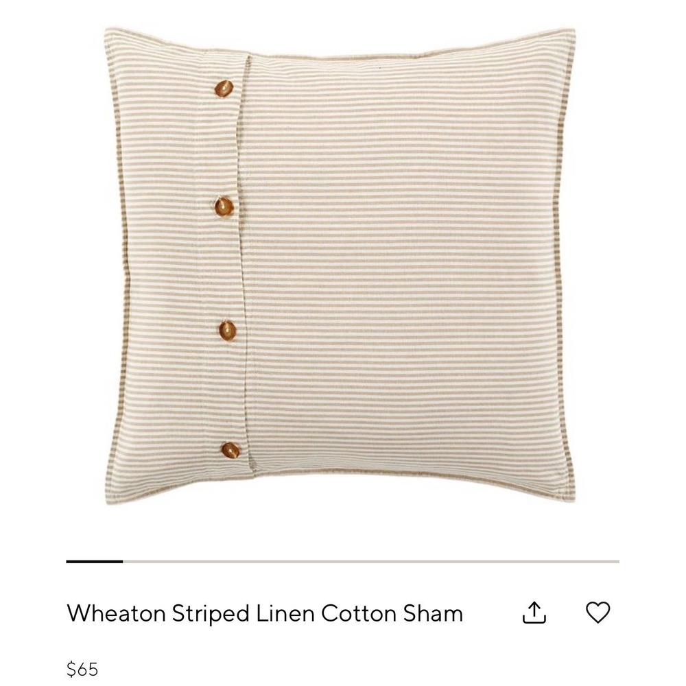 Pottery Barn Wheaton Striped Linen Cotton Euro Sham Tan White 26x26 NEW